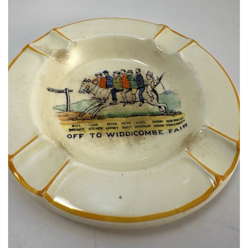Vintage Souvenir Porcelain ashtray handpainted  “Widdicombe Fair” England